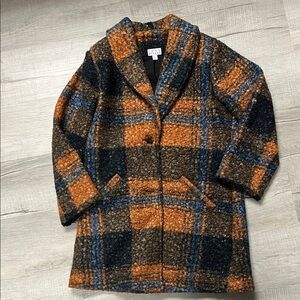 Joan Rivers Multicolor Plaid pea coat trench Jacket small NEW